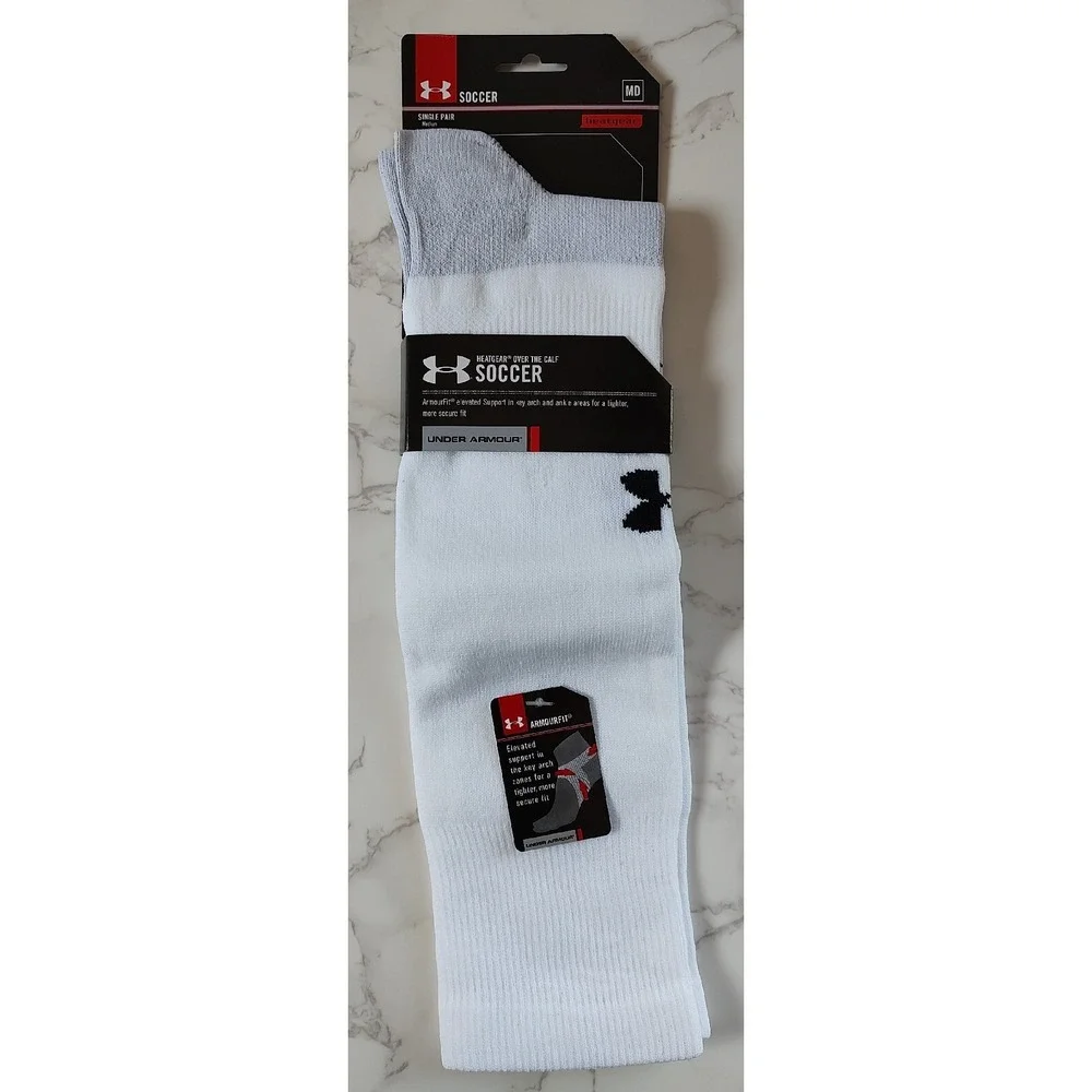 Under Armour Heatgear Over the Calf Soccer Socks Size M NEW White A9